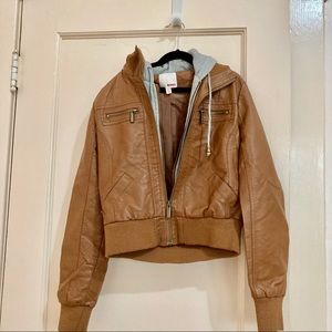 Layered Leather jacket with hood